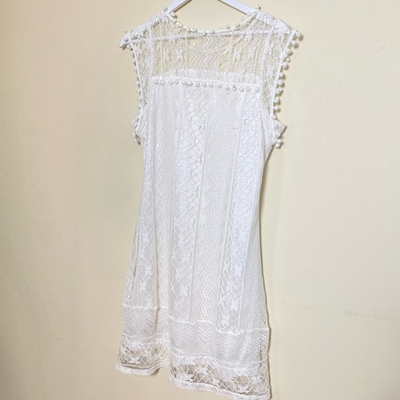 Knitted Laced White Fashion Summer Dress With Tassels. SZ L - Picture 11 of 14